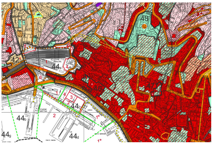 Fig.3 Genoa metropolitan city’s current zoning law (Source: The planning department of Comune di Genova. (2014). Map 38, PUC [Urban Plan], 2014 Revision.)